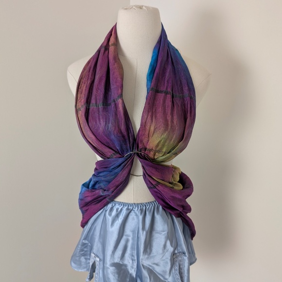 Tie Dyed Rectangular Scarf Mesh Transparent Natural Fibres Sheer - Picture 3 of 16